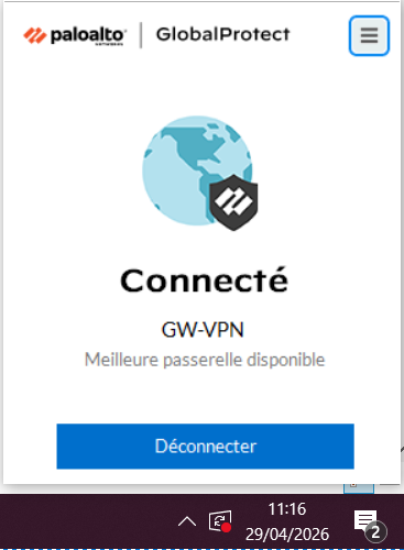 Cliquer sur l’icône GlobalProtect