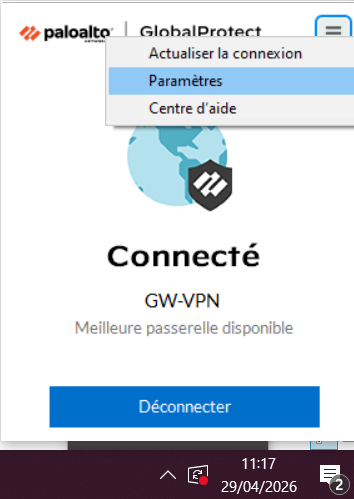 Accéder au menu puis Paramètres