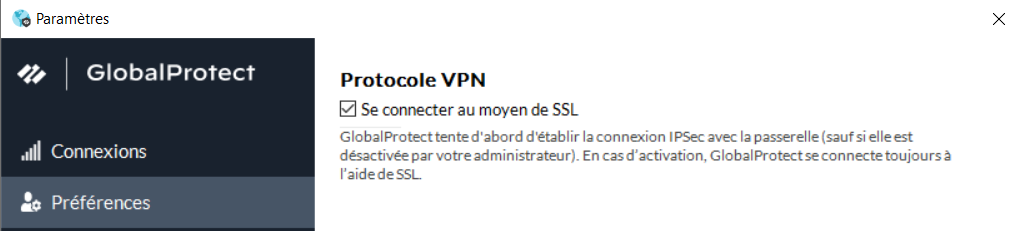 Cliquer sur Préférences et cocher Se connecter au moyen de SSL